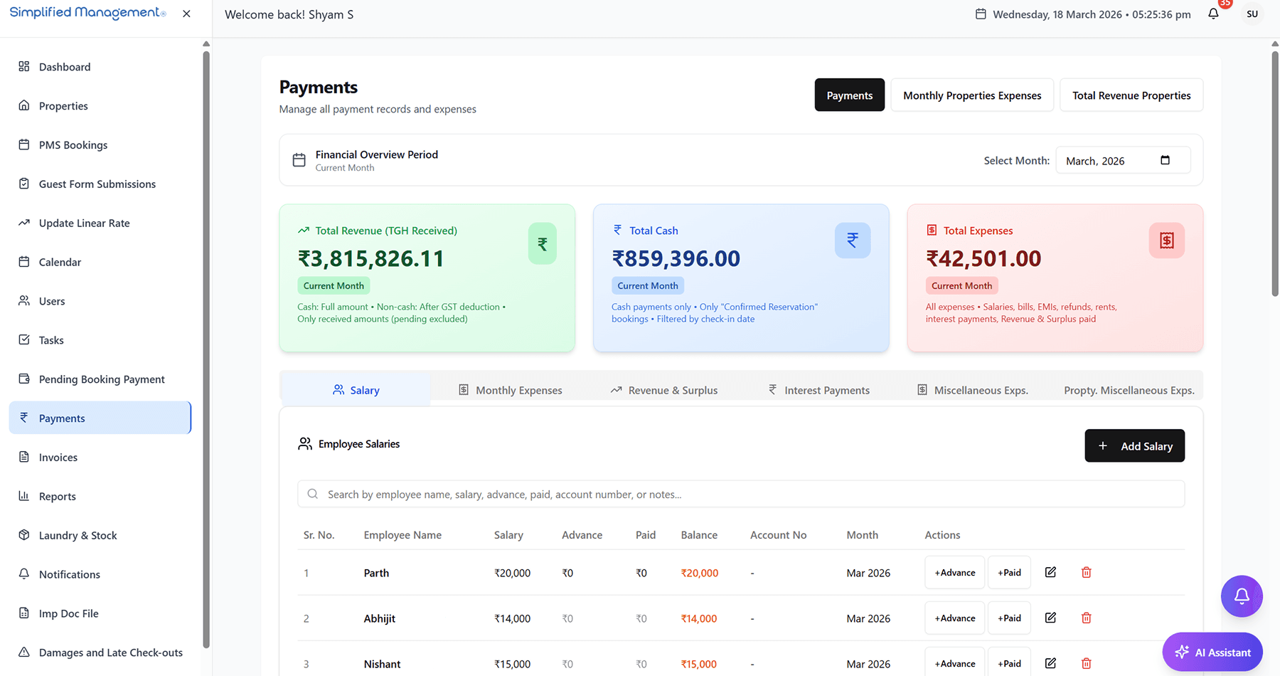 Partner payout splits and per-owner statements across a managed property portfolio in Simplified Management